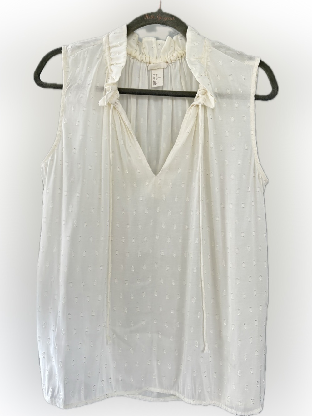 H&M Sleeveless Ivory Tie-Neck Blouse
